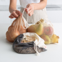 The Keeper Diamond Weave Produce Bag Drawstring - Avocado, Paprika, Natural - 3 Pack