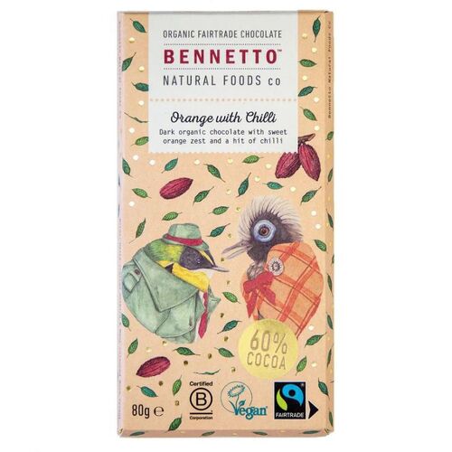 Bennetto Organic Dark Chocolate Orange with Chilli (60% Cocoa) 80g