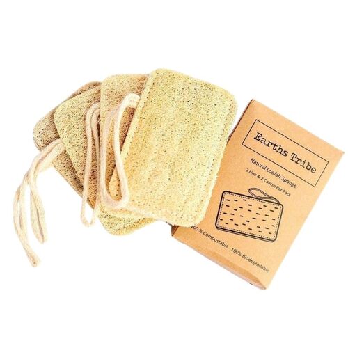 Earths Tribe Natural Loofah Sponge 4 Pack (2 Fine & 2 Coarse)