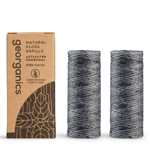 Georganics Natural Peppermint Floss ~ 2 x 50m Refill Charcoal