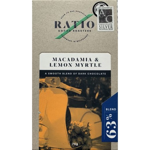 Ratio Cocoa Roasters Macadamia & Lemon Myrtle Chocolate 63% (Vegan) ~ 75g