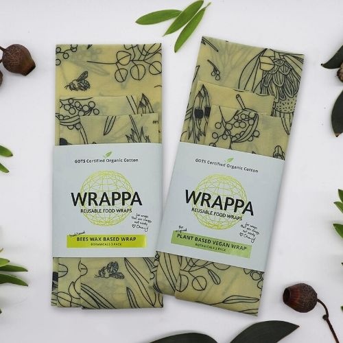 Wrappa Botanicals Vegan Reusable Food Wrap ~ 3 Pack (2 x Med & 1 x Lrg)